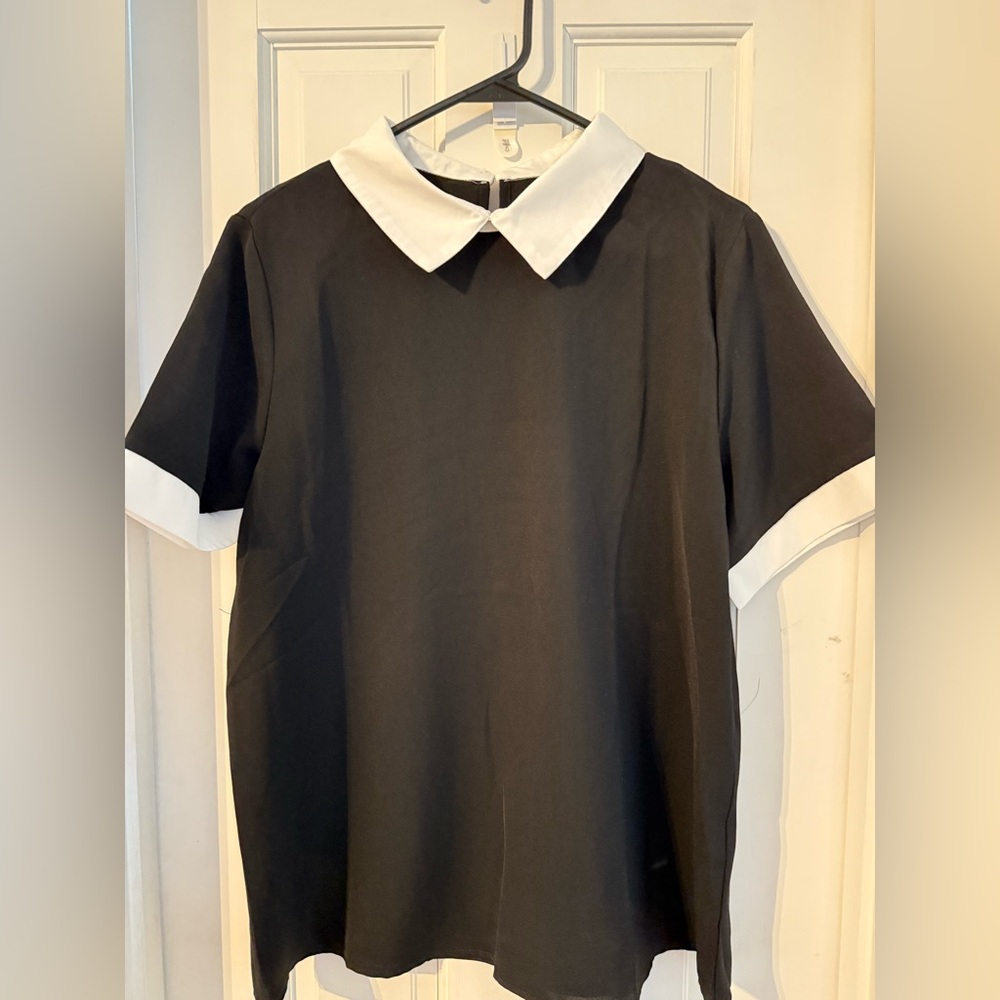 Black and White Collared Blouse
